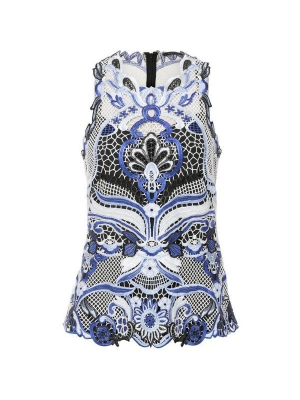 Kobi Halperin Ria Crochet Embroidered Lace Blouse M Blue Black Top Tank